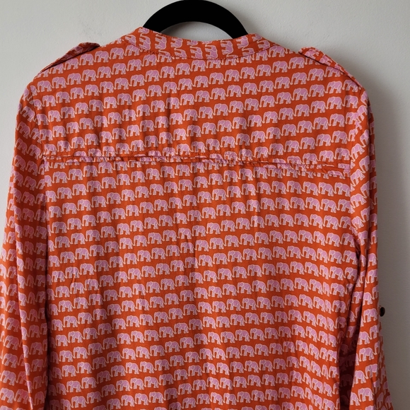 A.N.A. A New Approach Long Sleeve Blouse Orange + Pink Elephants Pleated Front - Picture 6 of 15